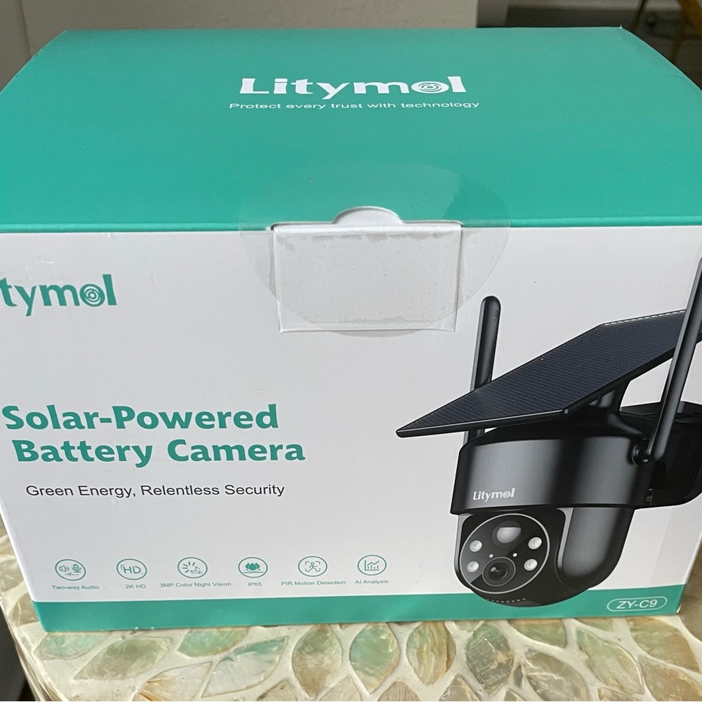 Litymol Solar-Powered Battery Security Camera - Sealed &NIW